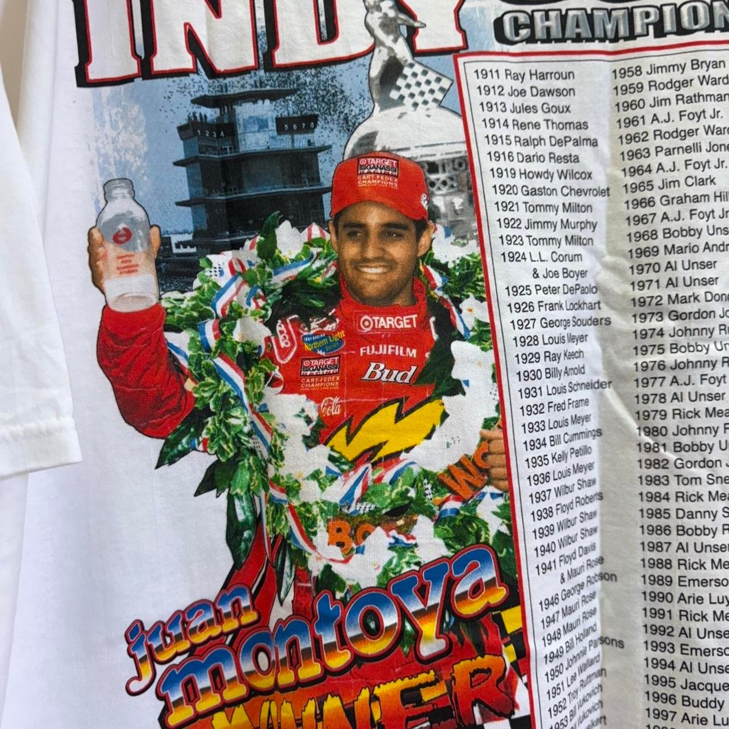 Vintage 2000 Juan Montoya Indy 500 Nacsar Racing T-Shirt - Large