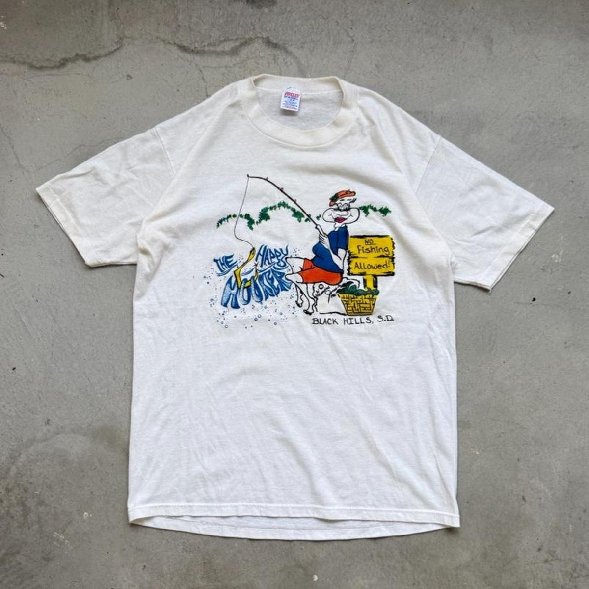 Vintage 90s Happy Hooker Fishing Fish T-Shirt - Large