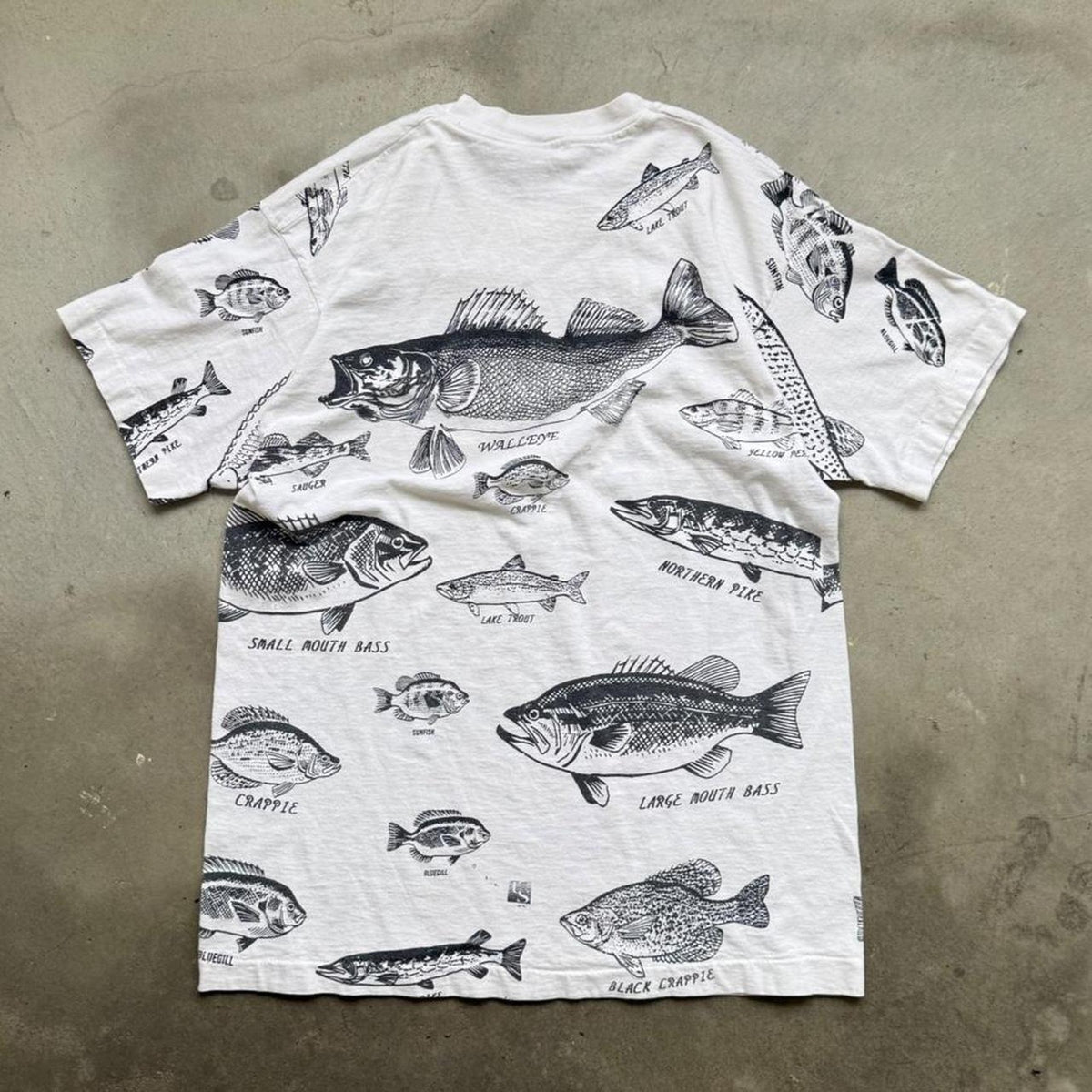 Vintage 90s Fish Animal Fishing All Over Print T-Shirt - Large