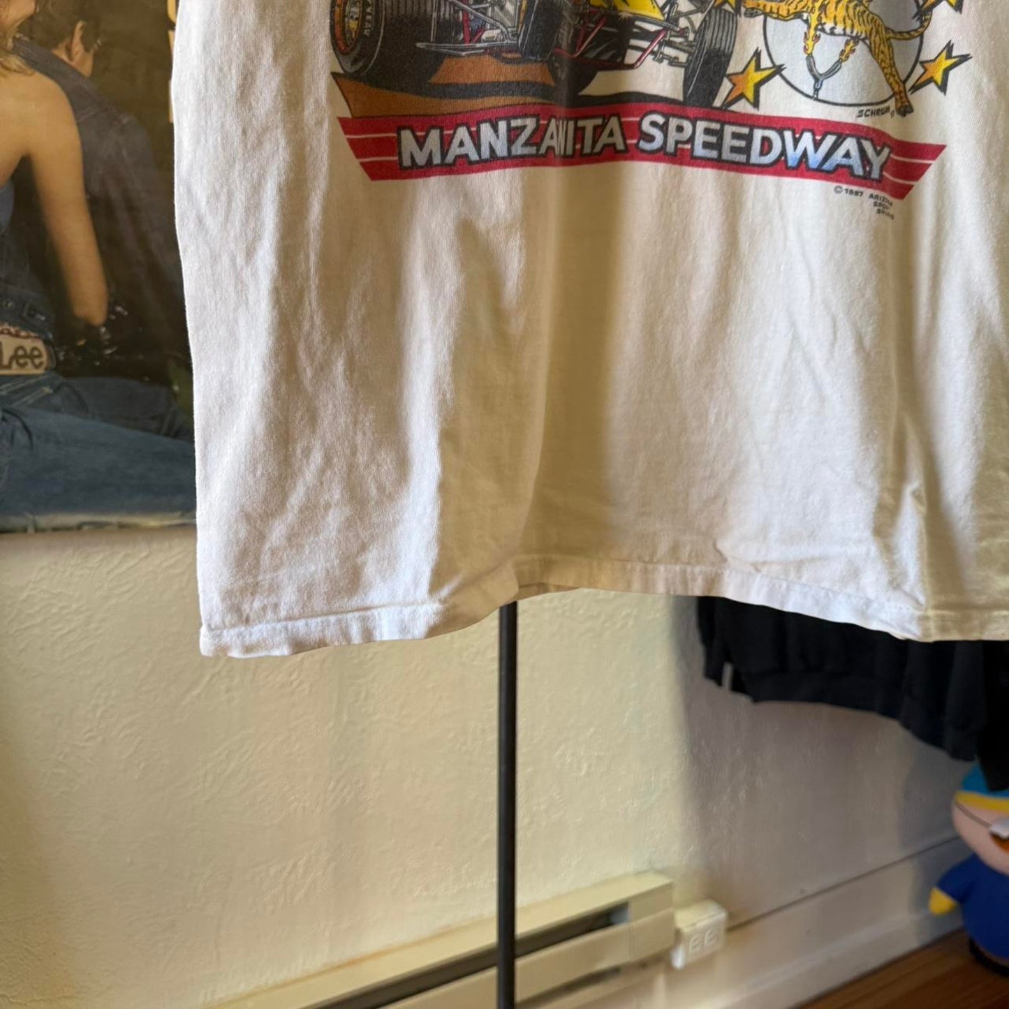 Vintage 80s Under the Big Too Circus Racing Race Car T-Shirt - Large