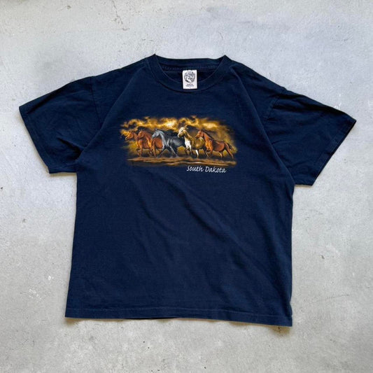 Vintage 90s South Dakota Horses Animal T-Shirt - Large