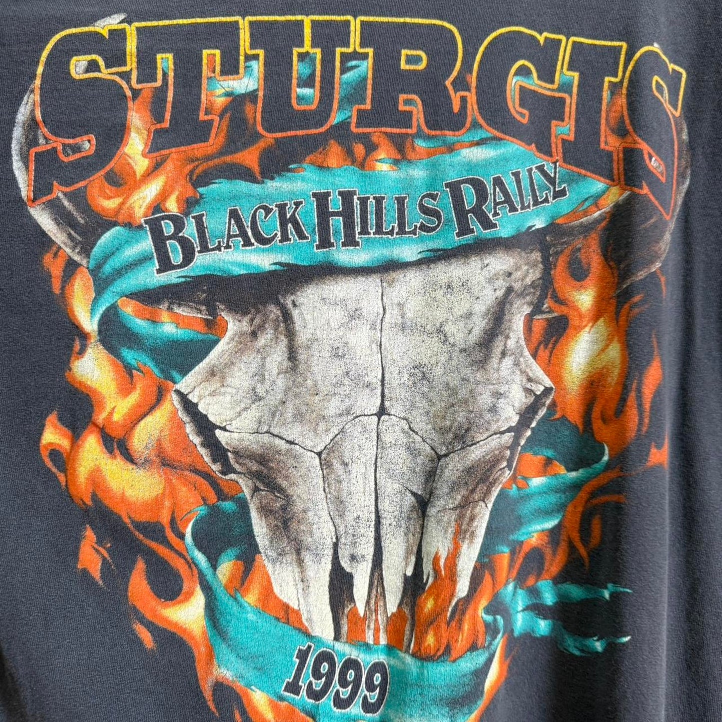Vintage 90s Sturgis Black Hills Rally Eagle Flame Skull T-Shirt