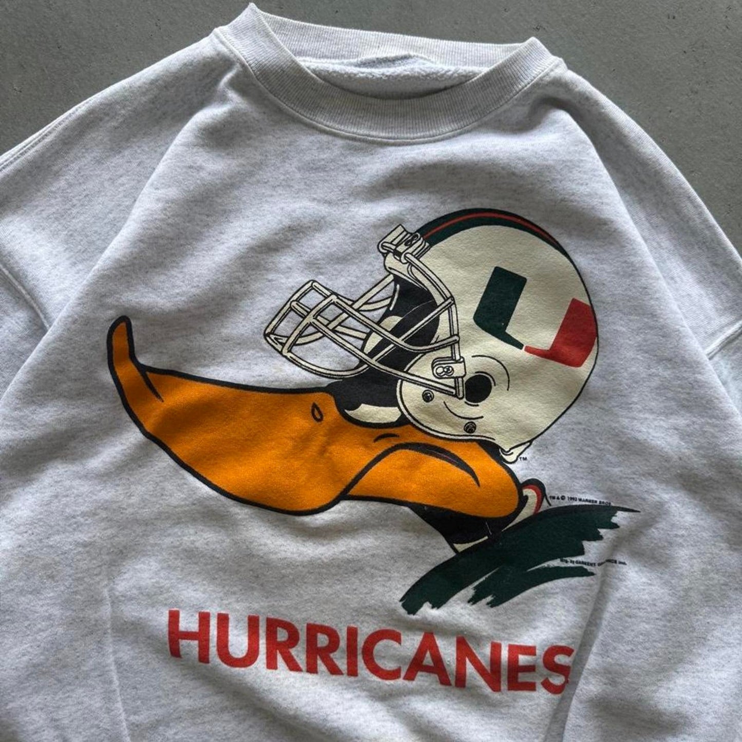 Vintage 90s Miami Hurricanes Daffy Duck Looney Tunes Crewneck - Large