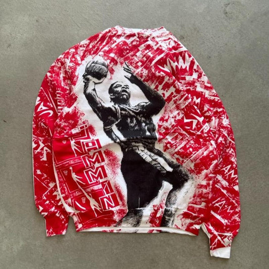 Vintage 90s Basketball Michael Jordan Bulls Style AOP Crewneck - X-Large