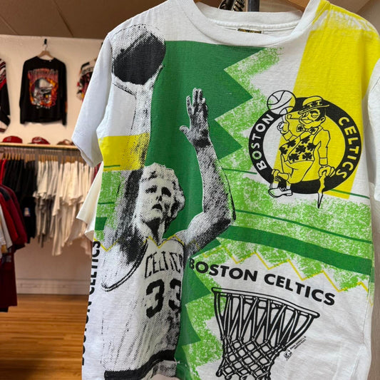 Vintage 90s Boston Celtics NBA Basketball AOP Magic Johnson T-Shirt