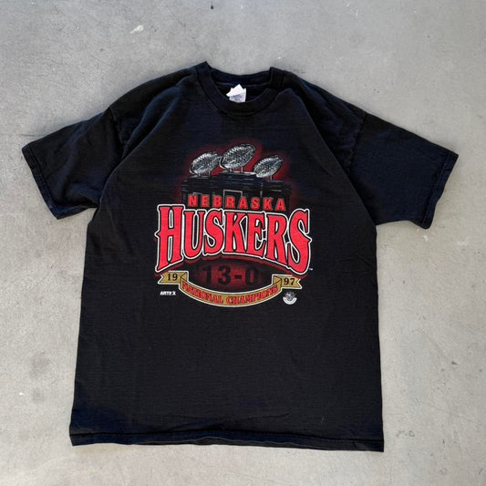 Vintage 90s Nebraska Huskers National Champions Trophy T-Shirt - XX-Large