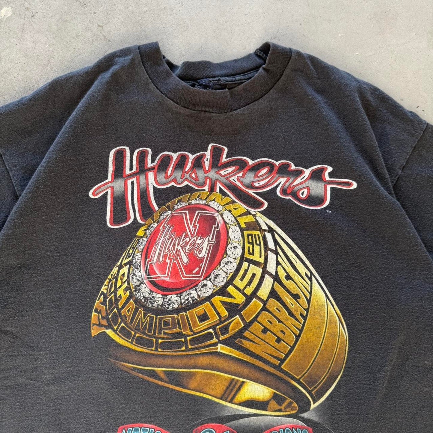 Vintage 90s Nebraska Huskers Championship Ring T-Shirt - Large
