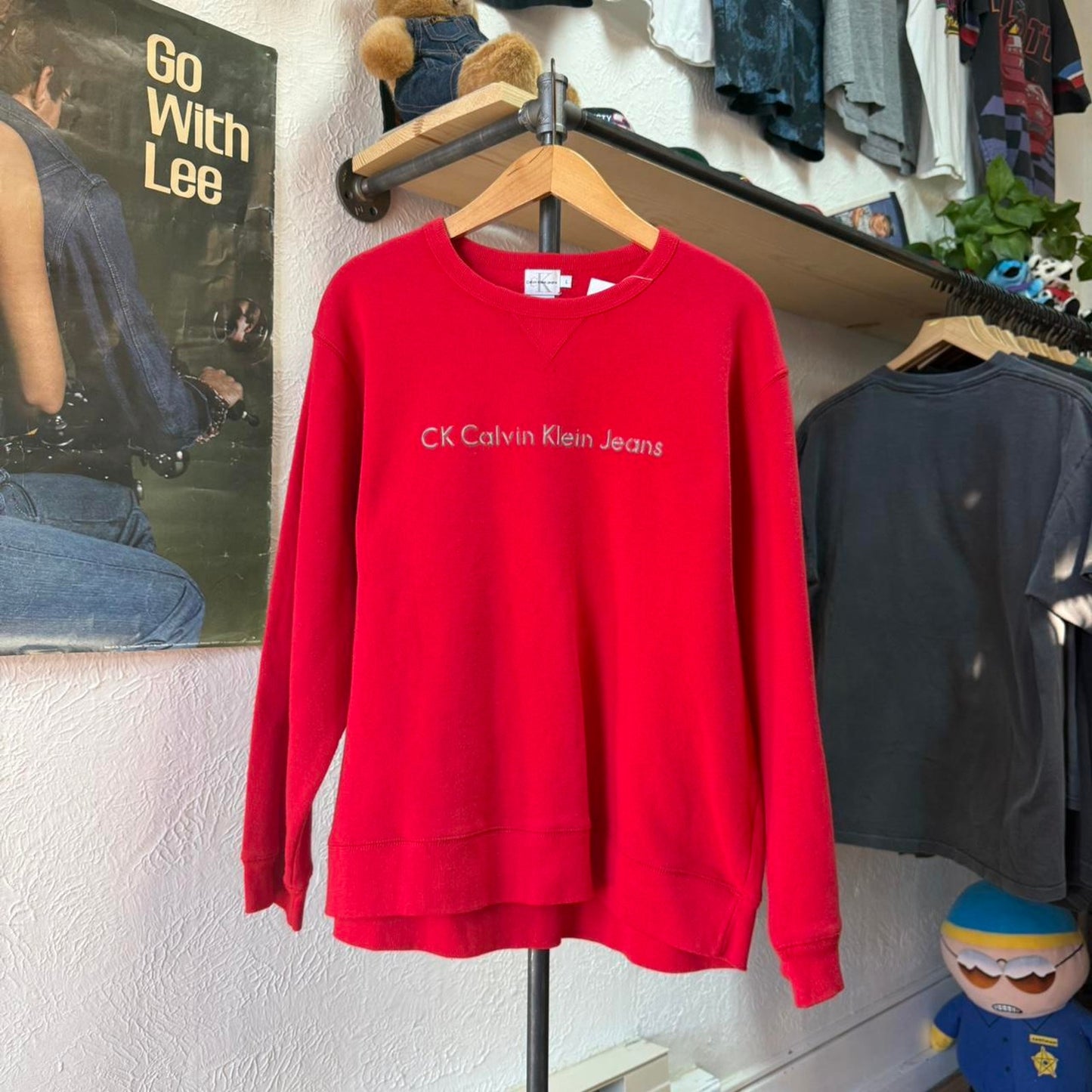 Vintage 90s Calvin Klein Puff Print Chrome Crewneck - Large