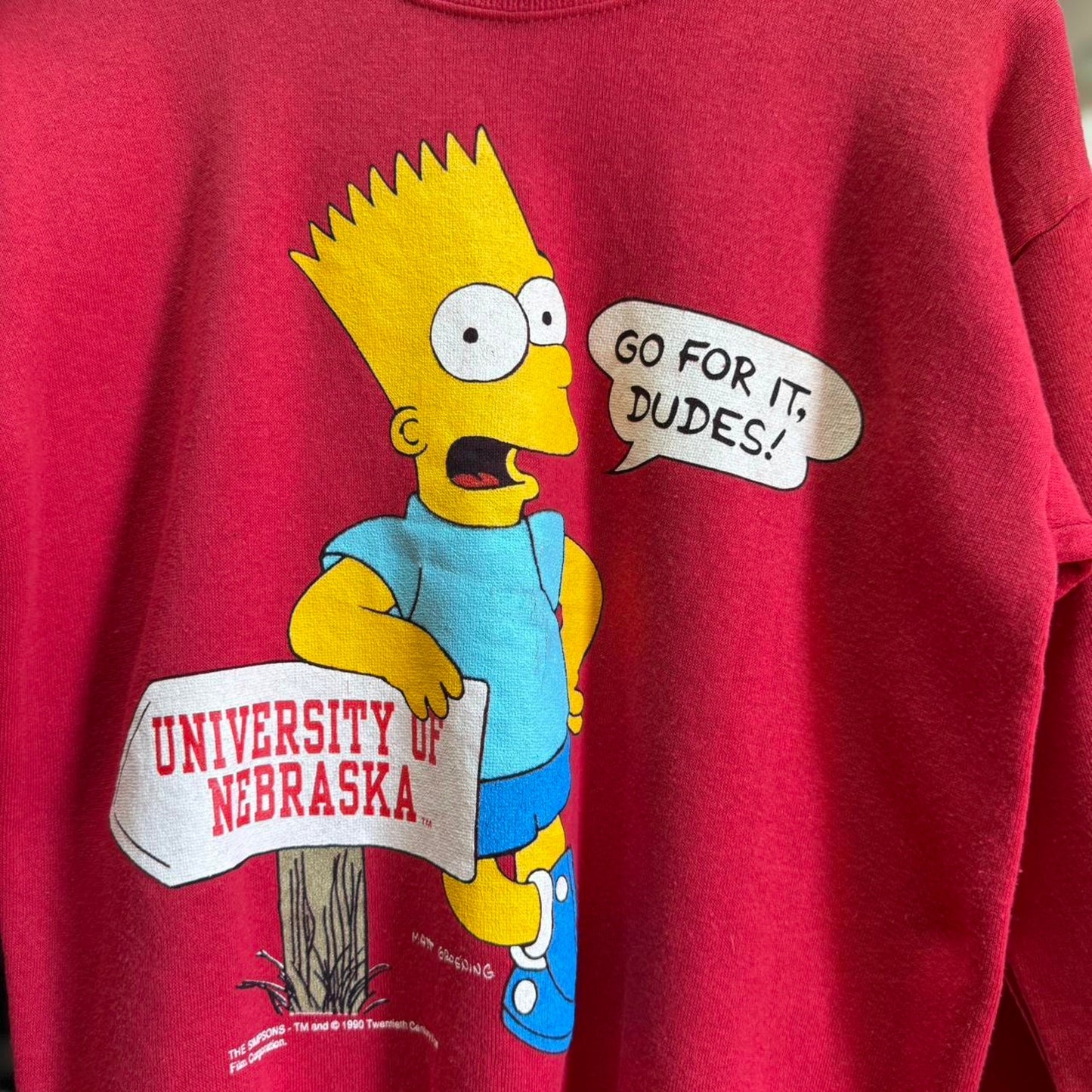 Vintage 90s Nebraska Huskers Bart Simpson Go For it Dudes Crewneck