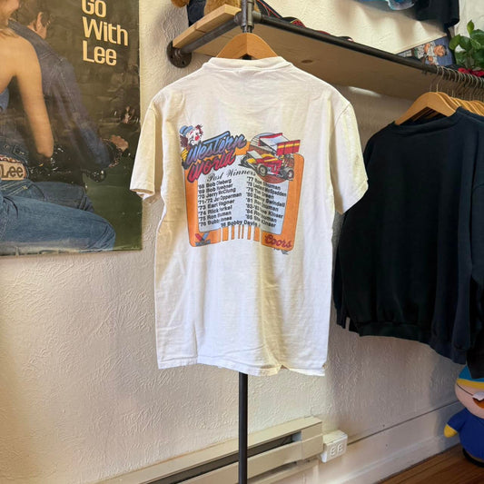 Vintage 80s Under the Big Too Circus Racing Race Car T-Shirt - Large