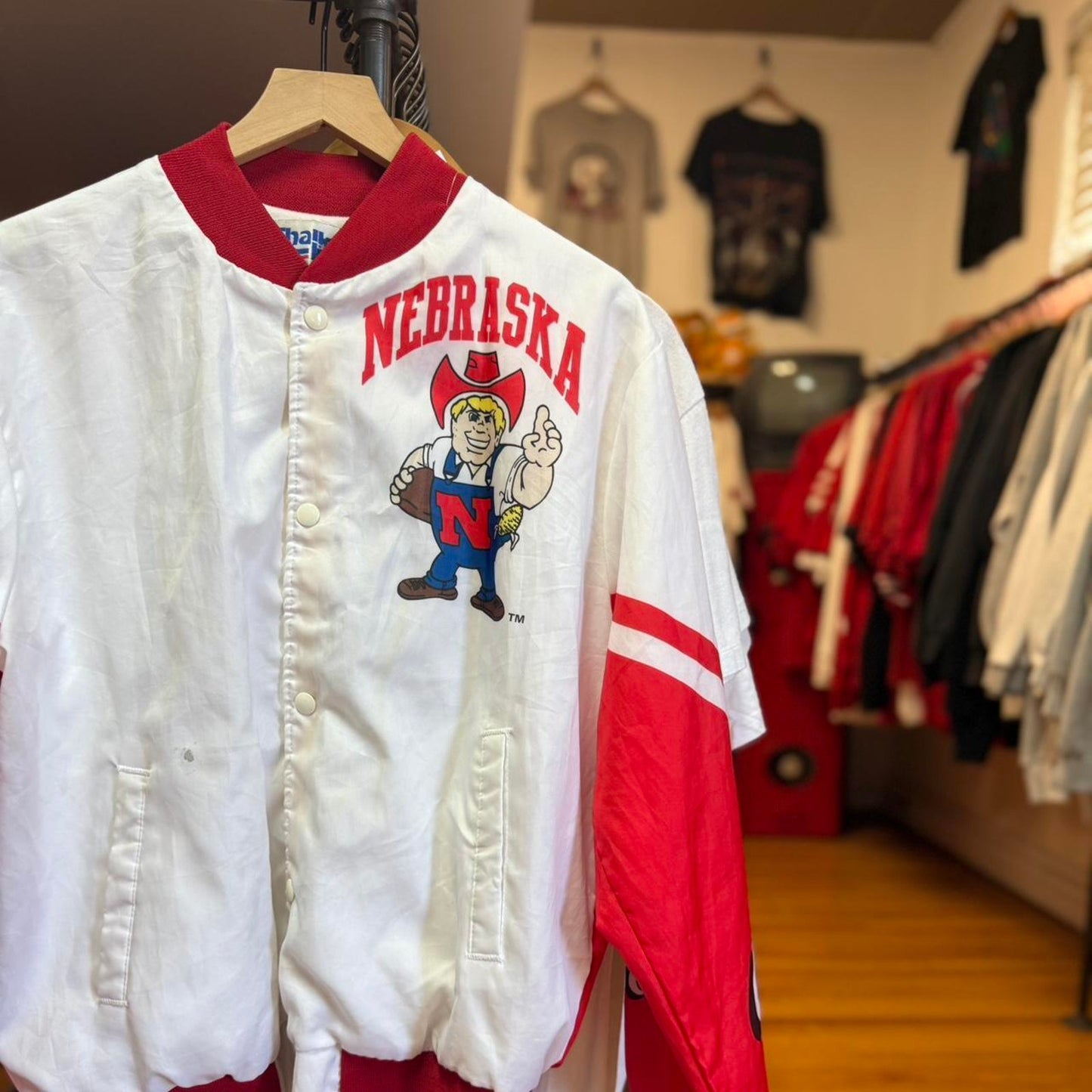 Vintage 90s Nebraska Huskers Chalkline AOP Satin Jacket - Large