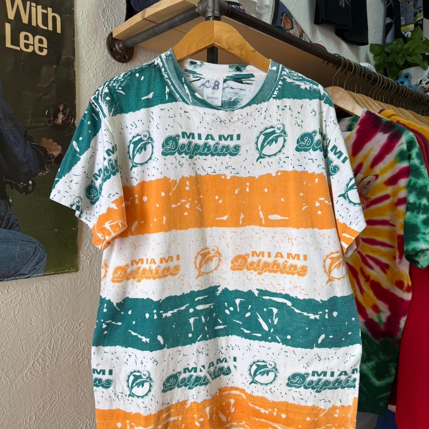 Vintage 90s Miami Dolphins NFL All Over Print T-Shirt - Large