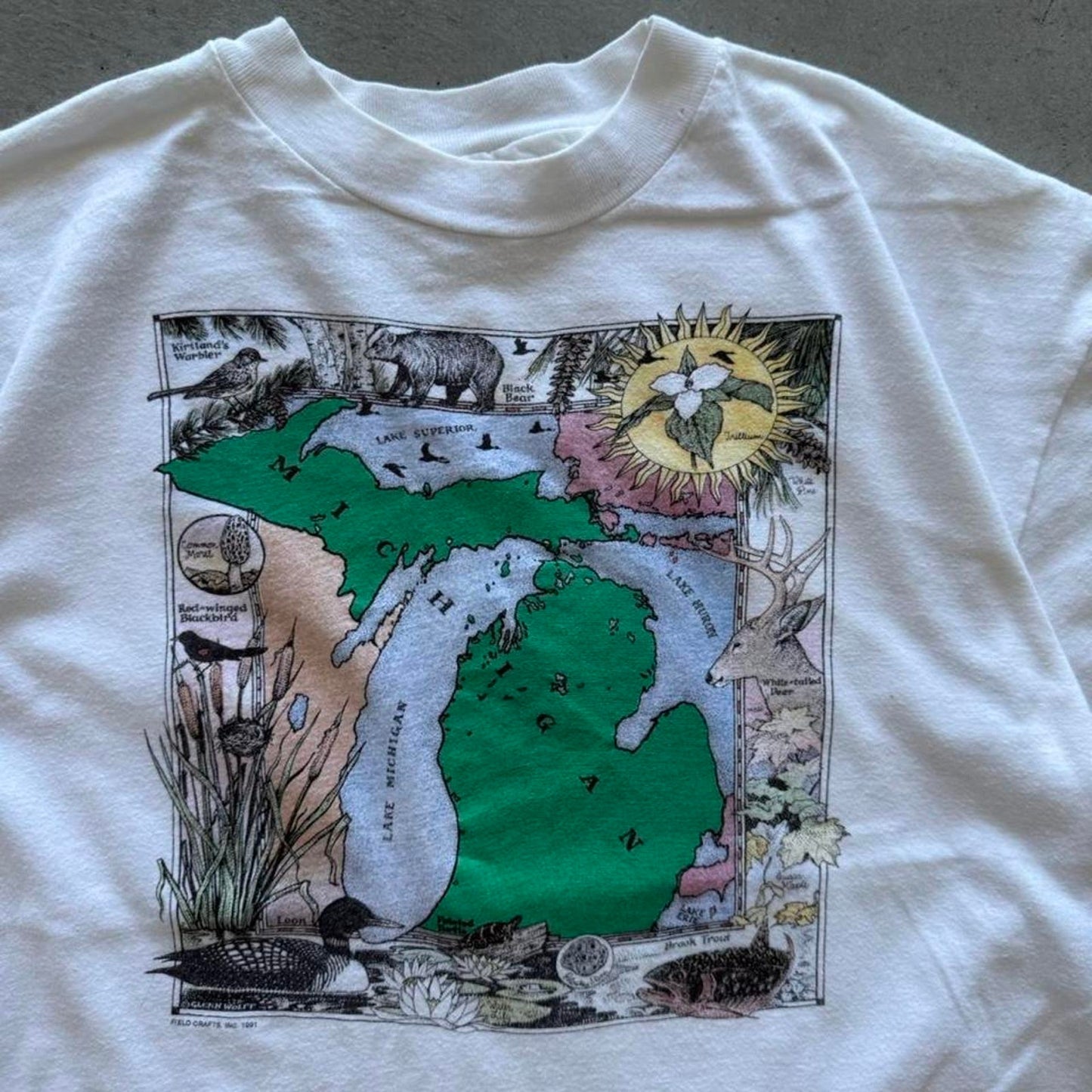Vintage 90s Michigan Map Art T-Shirt - Large