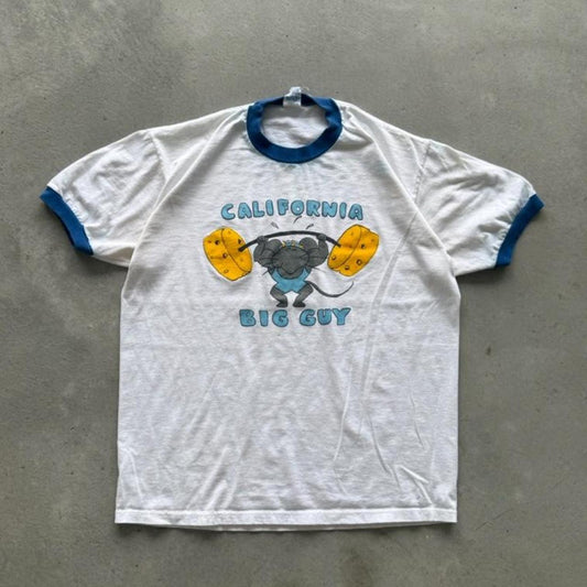 Vintage 80s California Big Guy Mouse Workout Ringer T-Shirt - X-Large