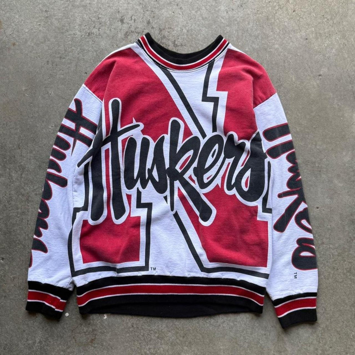 Vintage 90s Nebraska Husker Gallop All Over Print Crewneck - Large