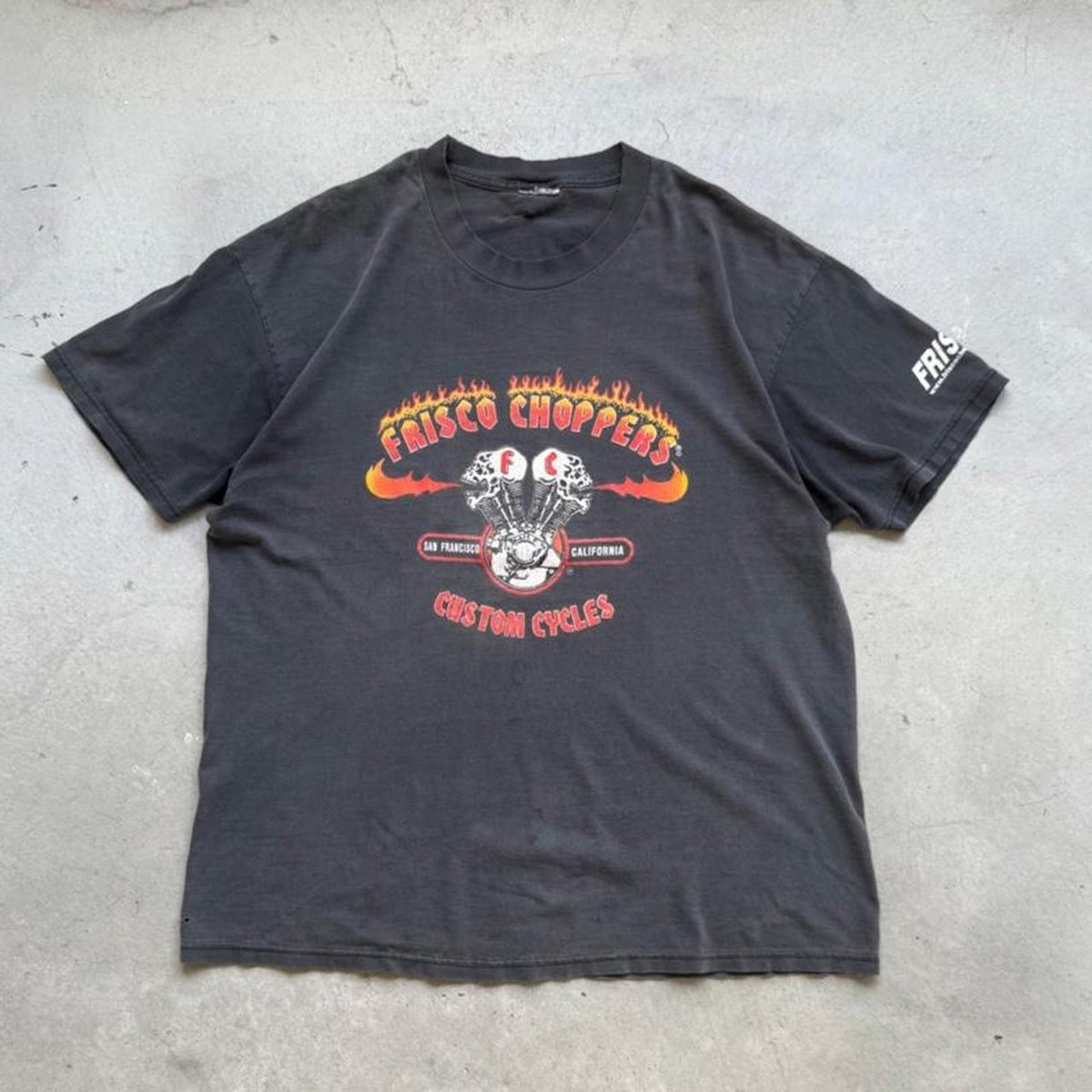 Vintage 90s Faded Frisco Choppers Custom Cycles Flame Biker T-Shirt - X-Large
