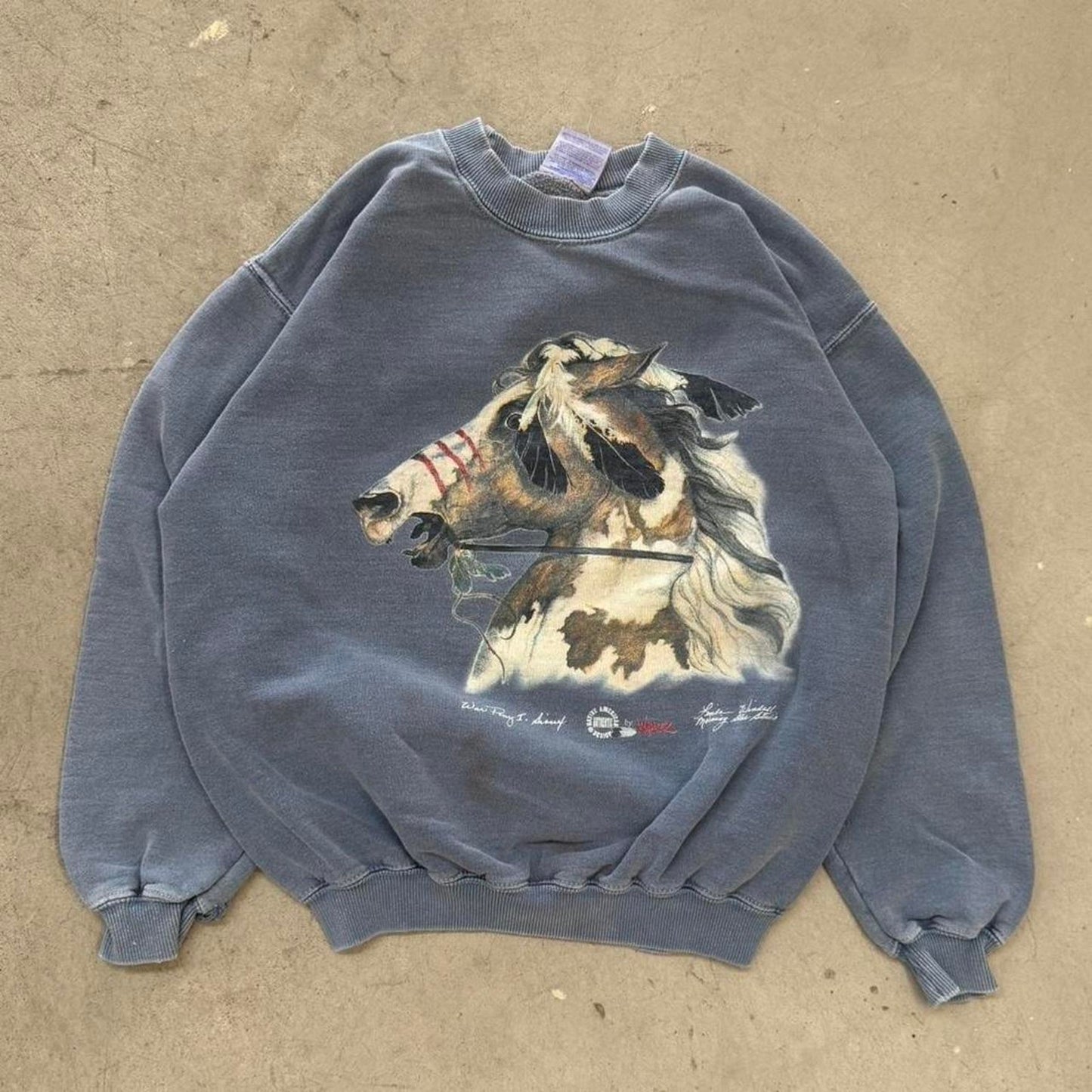 Vintage 90s Native American Horse Art Crewneck - Medium