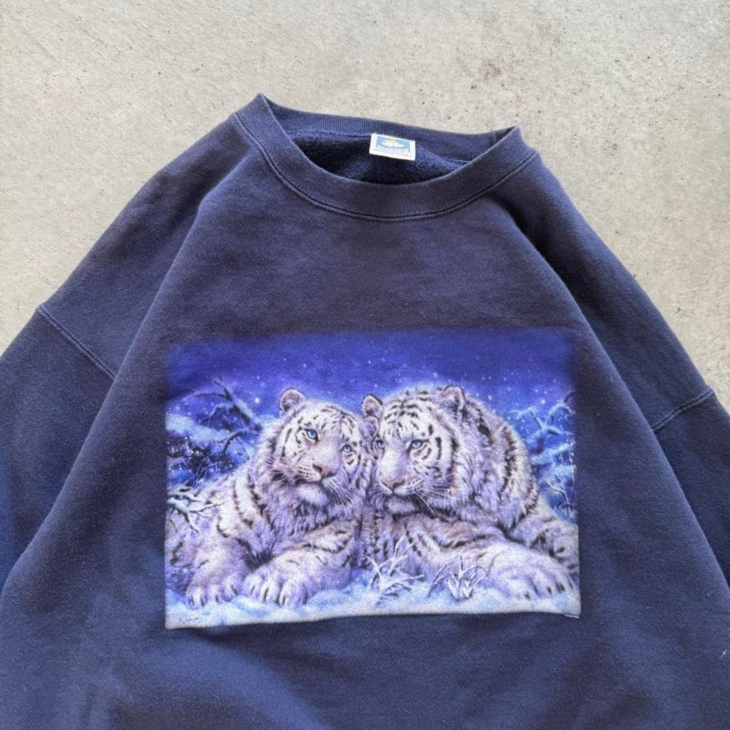 Vintage 90s White Tiger Animal Nature Crewneck - X-Large