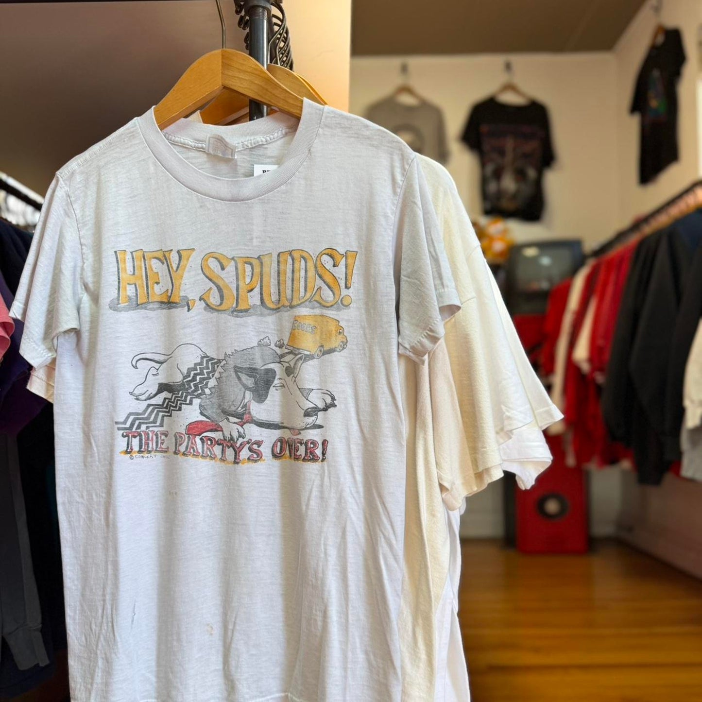 Vintage 89s Hey Spuds Beer Drinking T-Shirt - Large