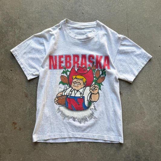Vintage 90s Nebraska Huskers Nutmeg Burst Through T-Shirt - Medium