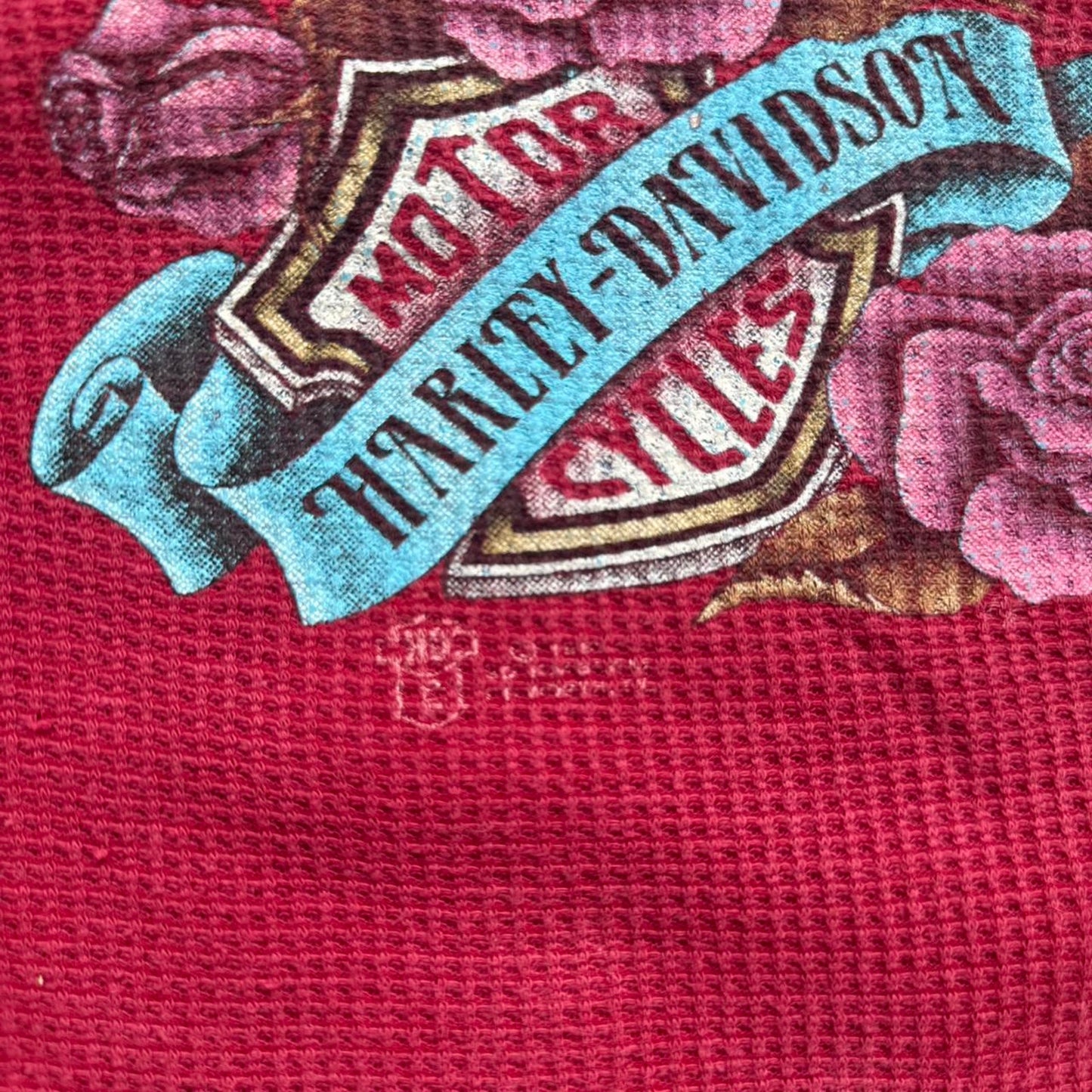 Vintage 80s 3D Emblem Harley Davidson Rose Thermal Shirt - X-Large