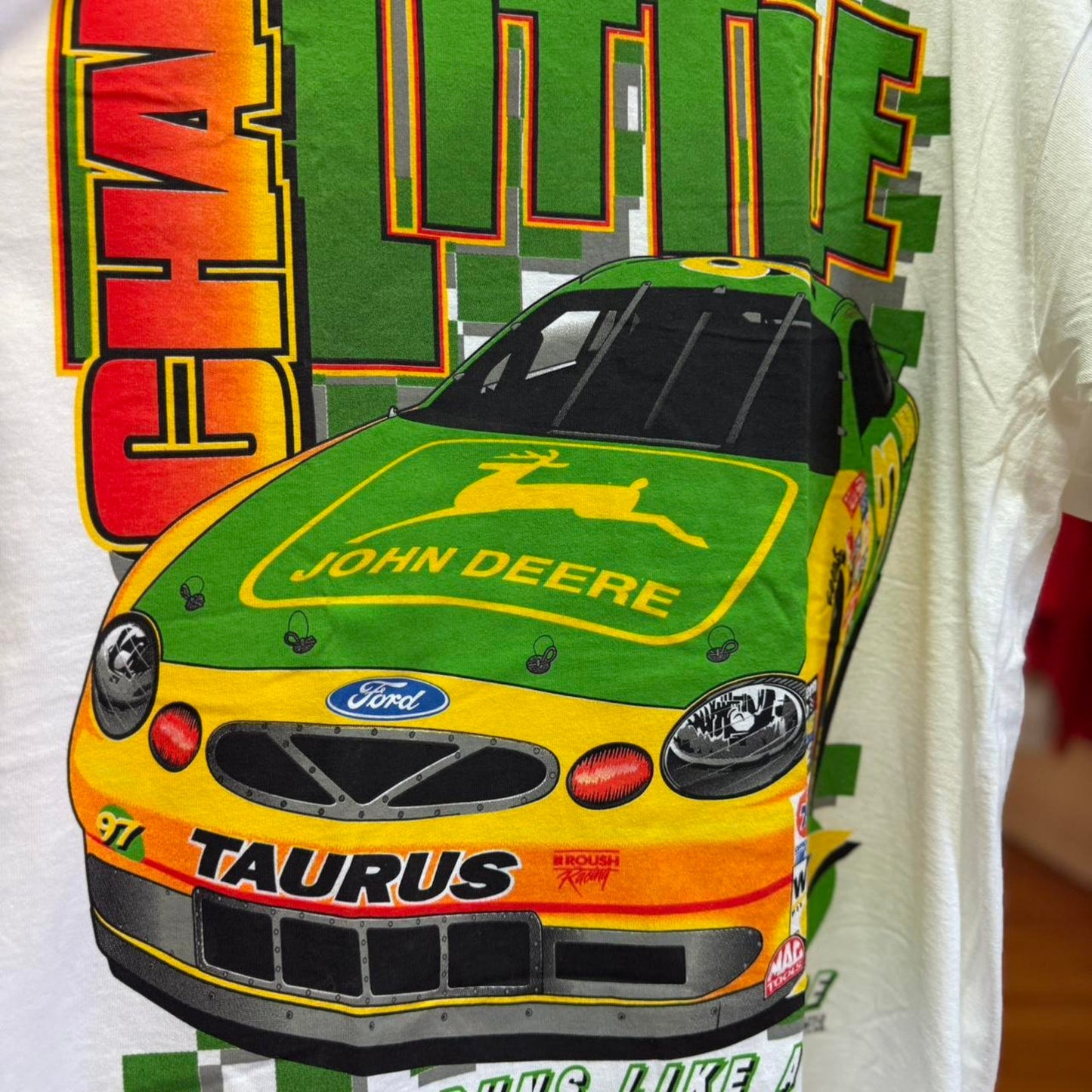 Vintage 90s John Deere Rousch NASCAR Racing Racecar T-Shirt - X-Large