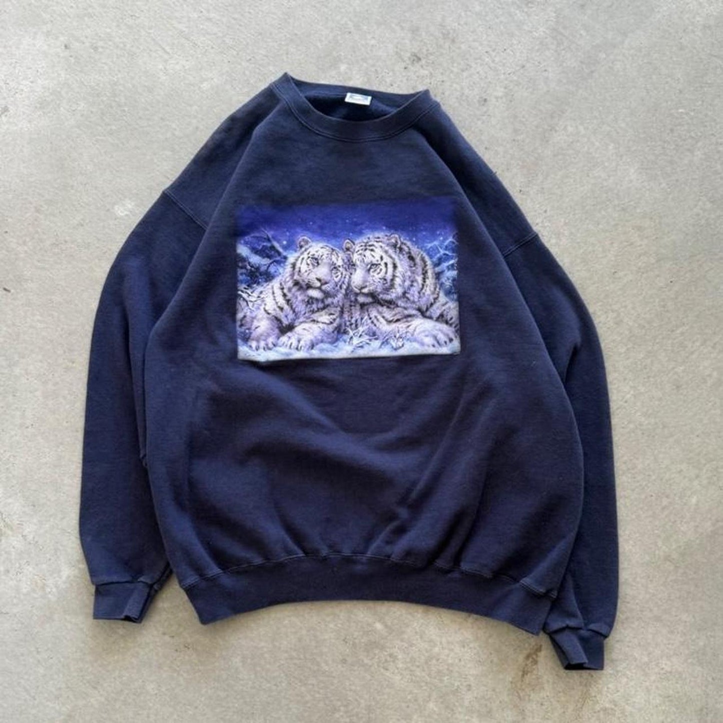 Vintage 90s White Tiger Animal Nature Crewneck - X-Large