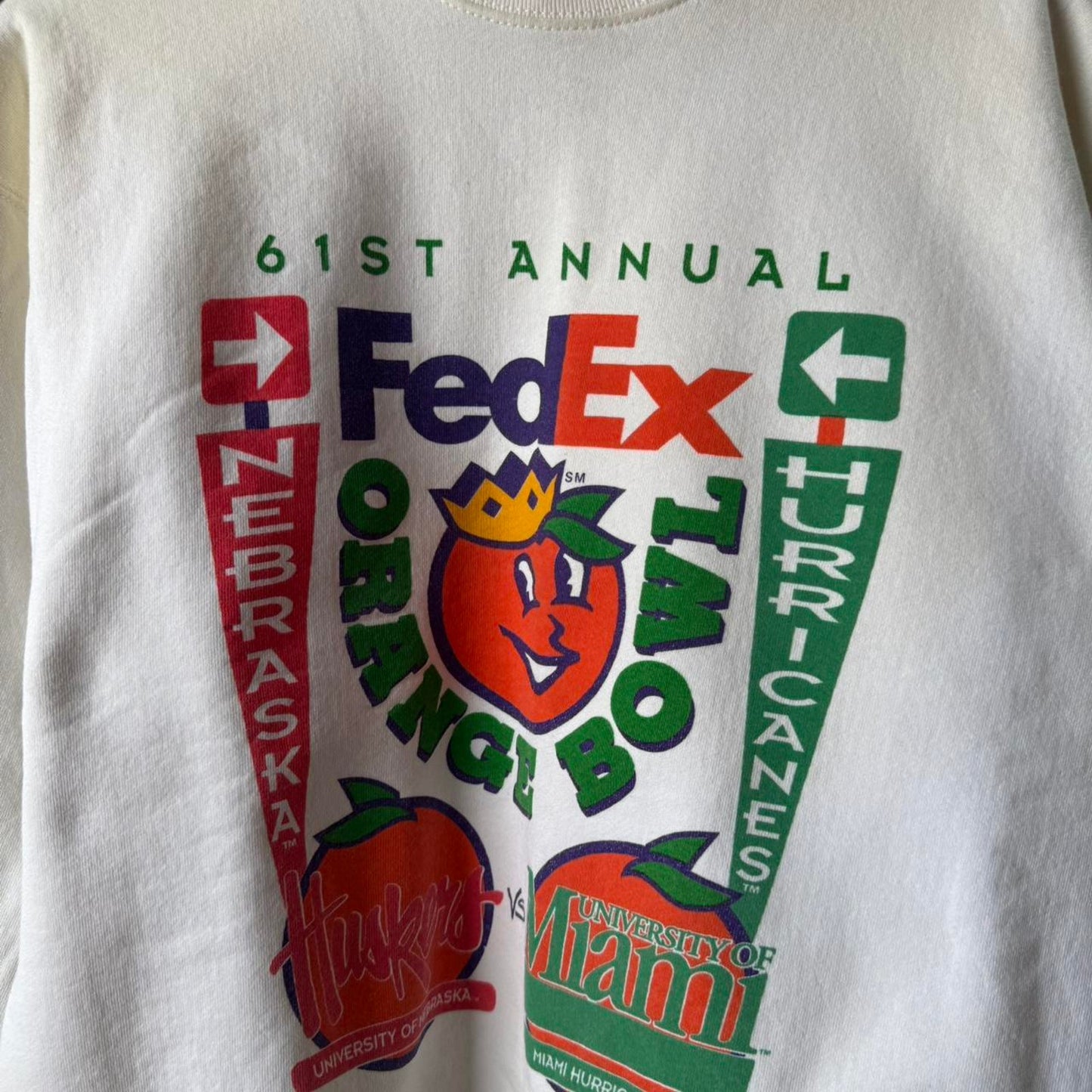 Vintage 90s Nebraska Huskers Vs Miami Orange Bowl Crewneck - X-Large