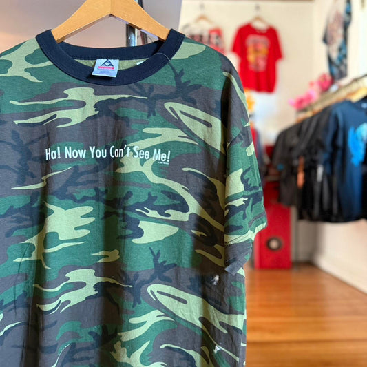 Vintage 90s Camo Camouflage Now You Can’t See Me Ringer T-Shirt