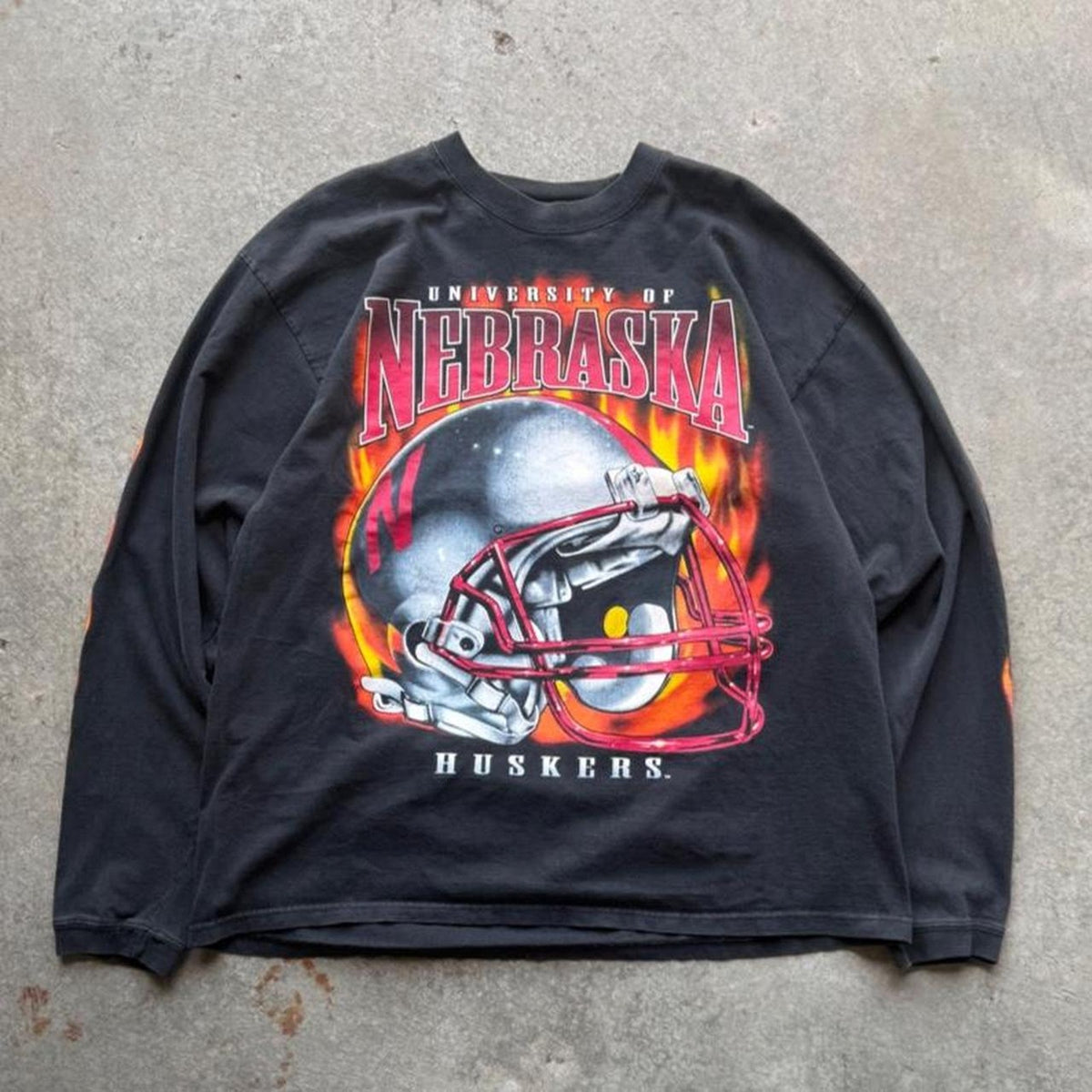 Vintage 90s Nebraska Huskers Flame Sleeve T-Shirt - Large