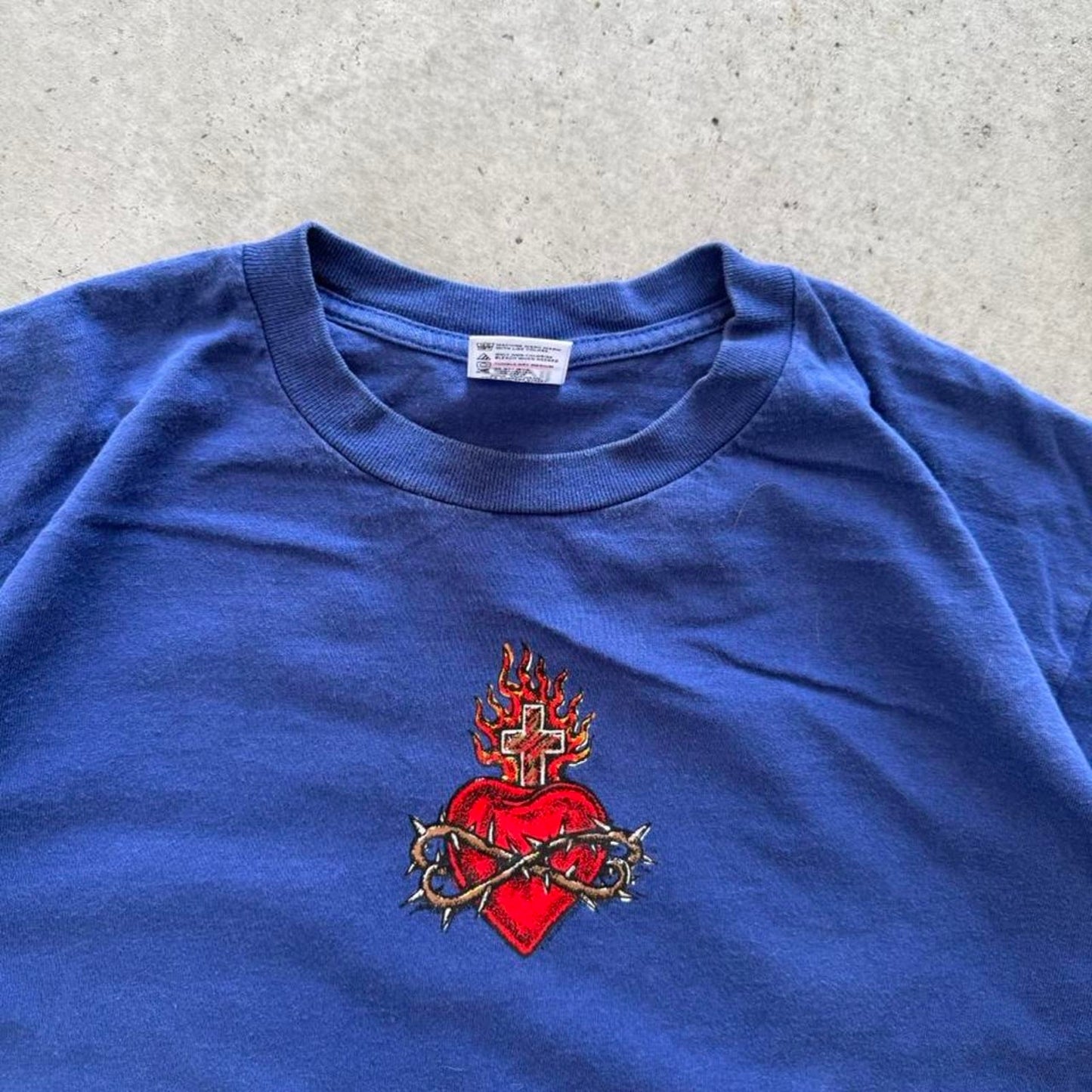 Vintage Tattoo Flame Heart Style T-Shirt - Large