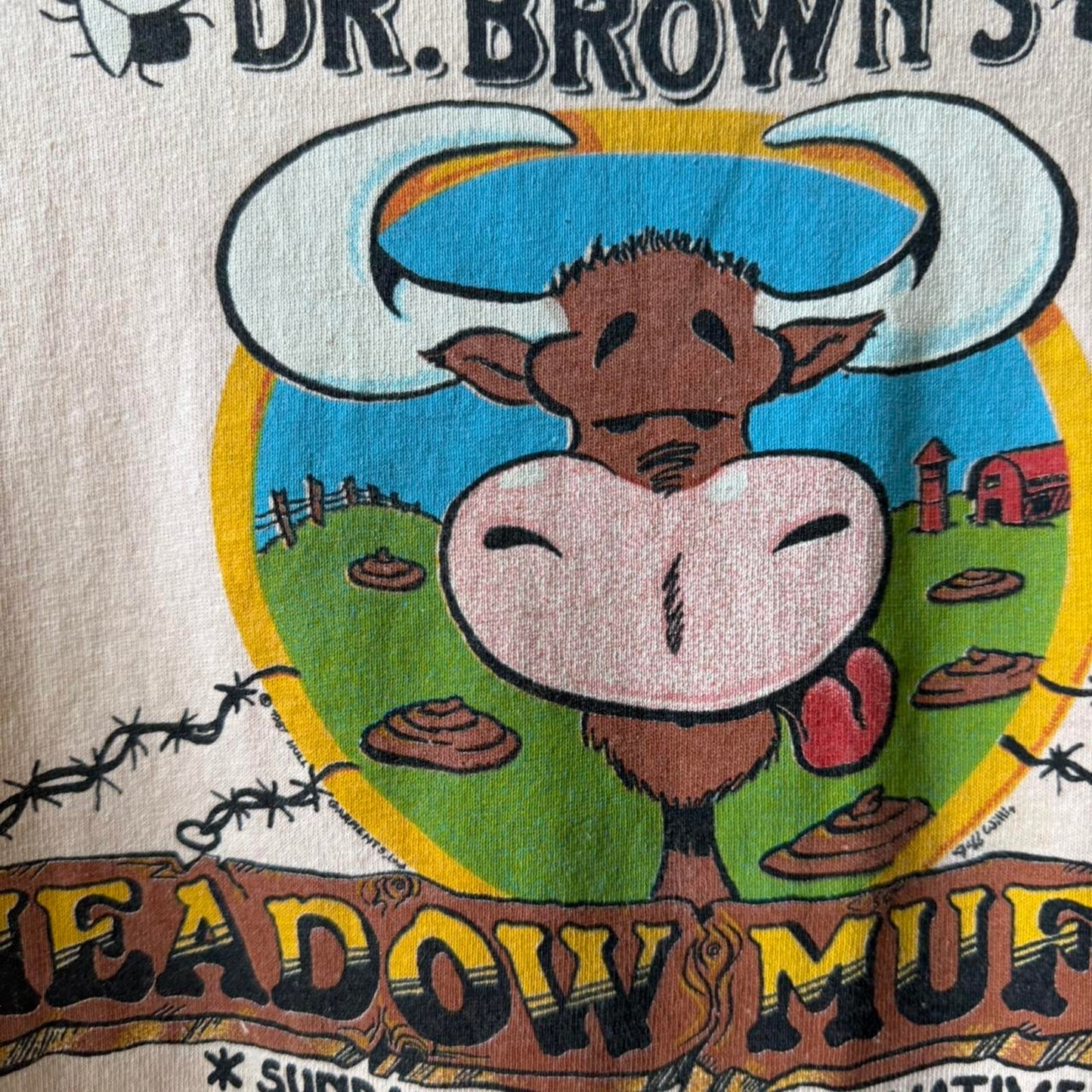 Vintage 90s Dr Browns Meadow Muffins Cow Pie Animal T-Shirt - Large