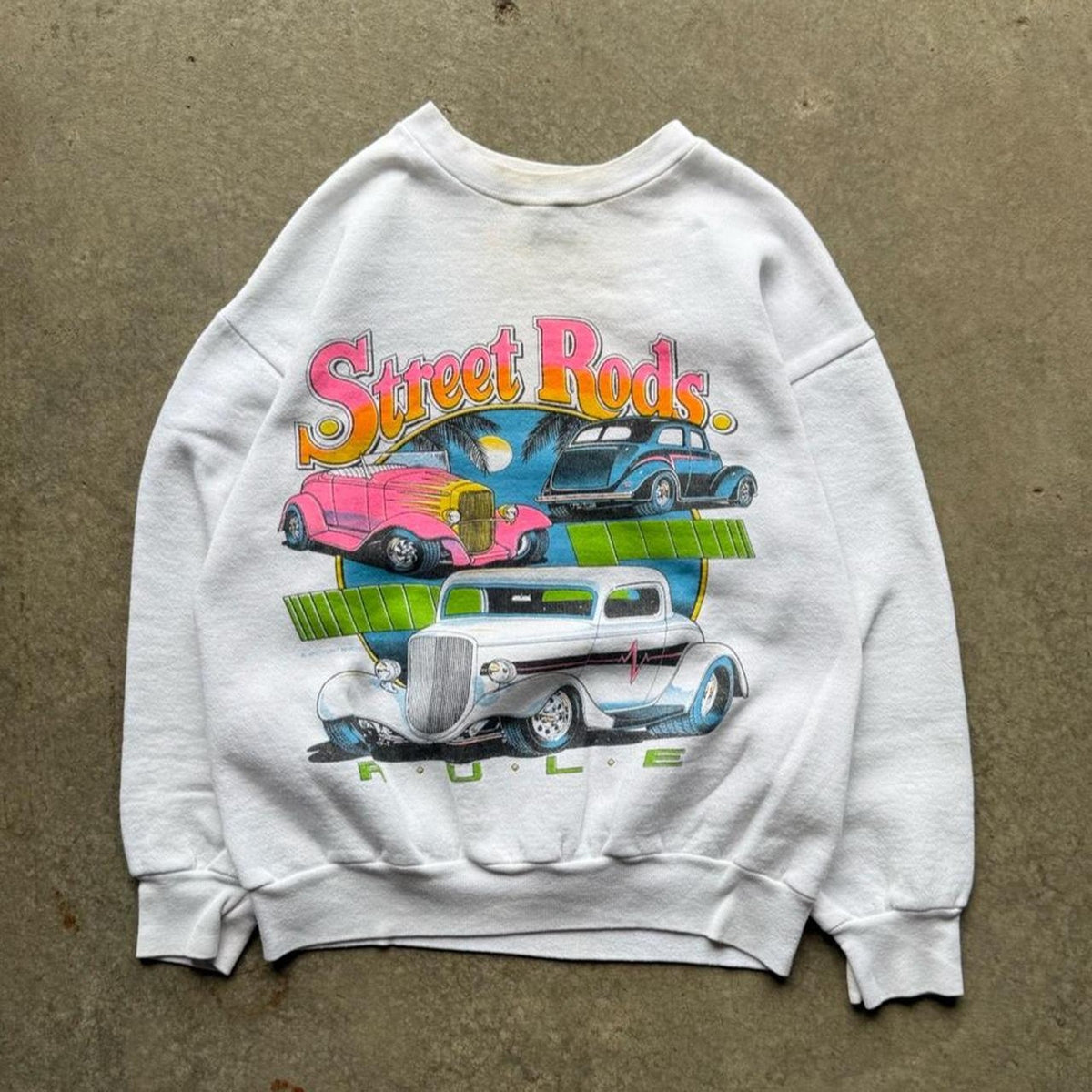 Vintage 90s Street Rods Rule Car Racing Style Crewneck - Large