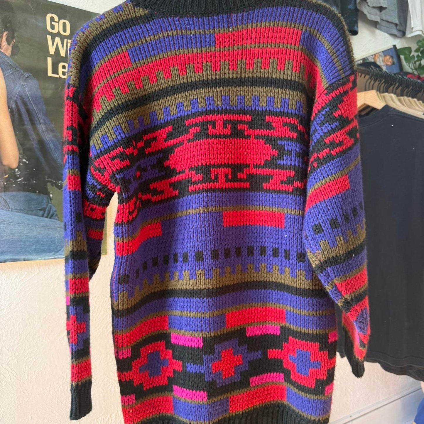 Vintage 90s Patterned Knit Knitted Sweater - Small