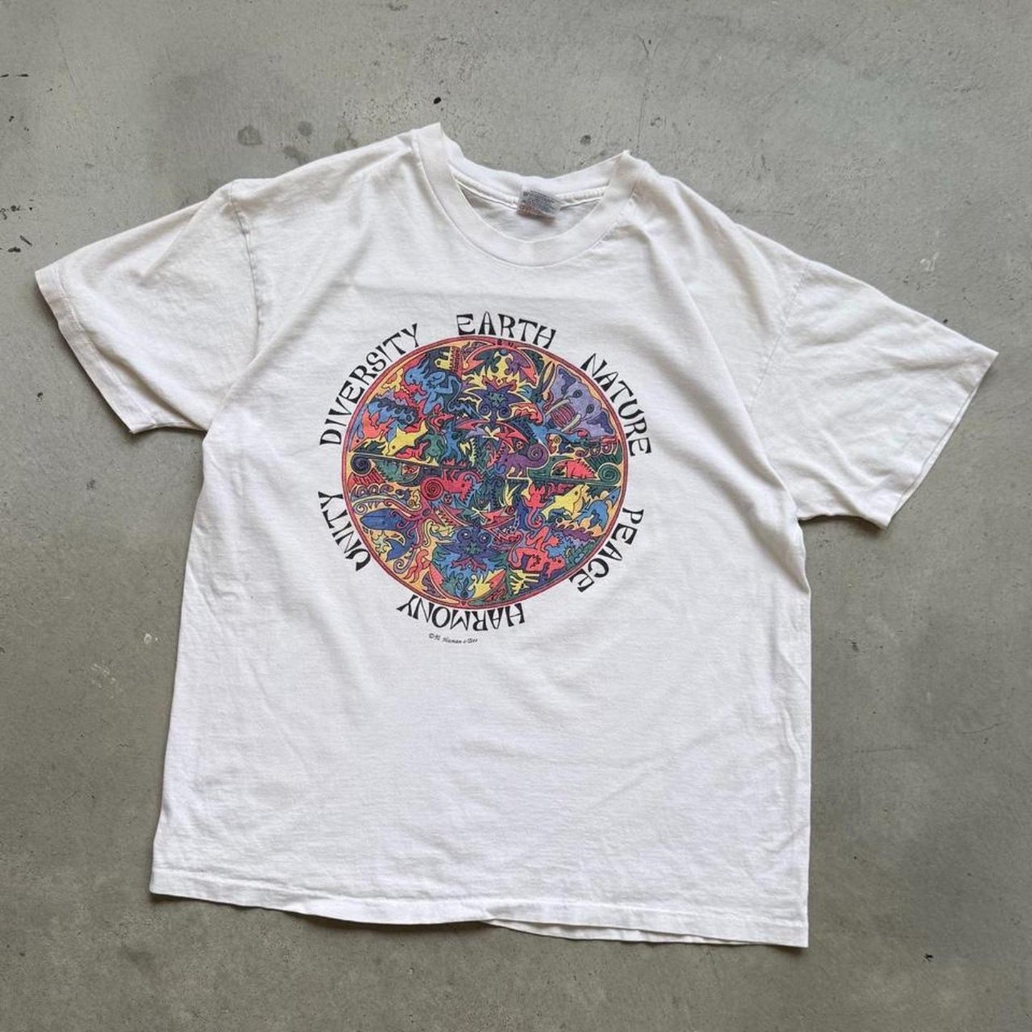 Vintage 90s Diversity Earth Nature Animal Art T-Shirt - X-Large