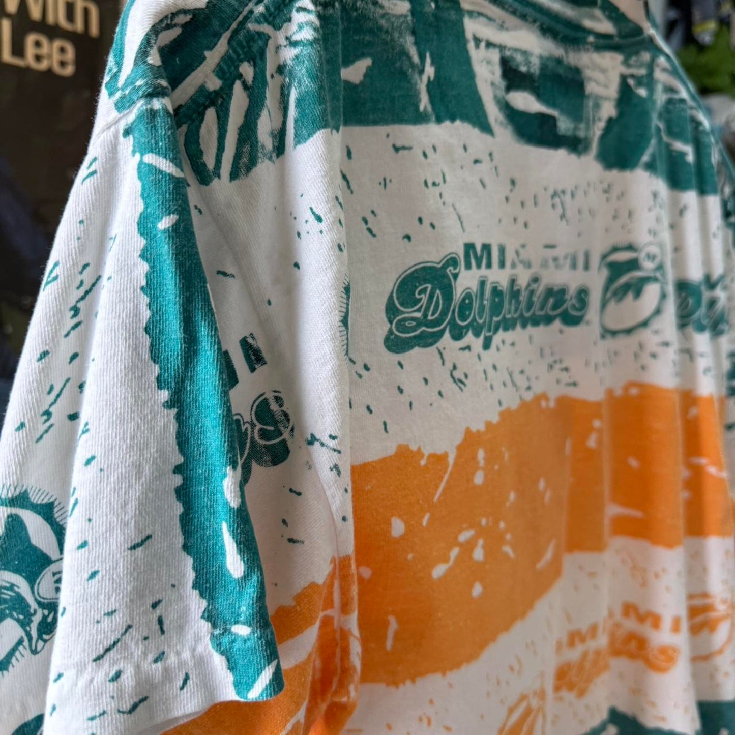 Vintage 90s Miami Dolphins NFL All Over Print T-Shirt - Large