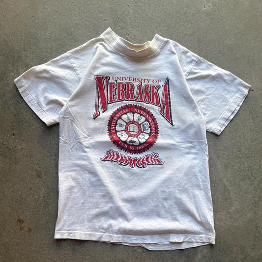 Vintage 90s Nebraska Huskers School Crest T-Shirt - Large