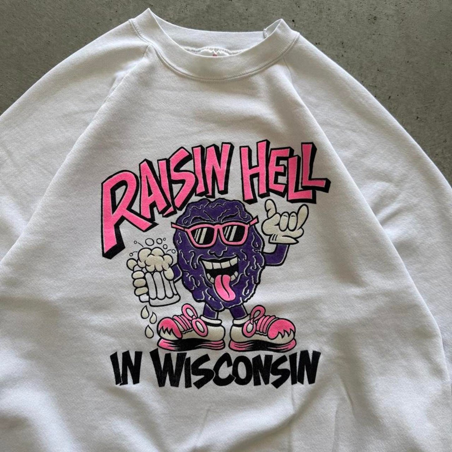 Vintage 80s Raisin Hell in Wisconsin Drinking Alcohol Crewneck - X-Large