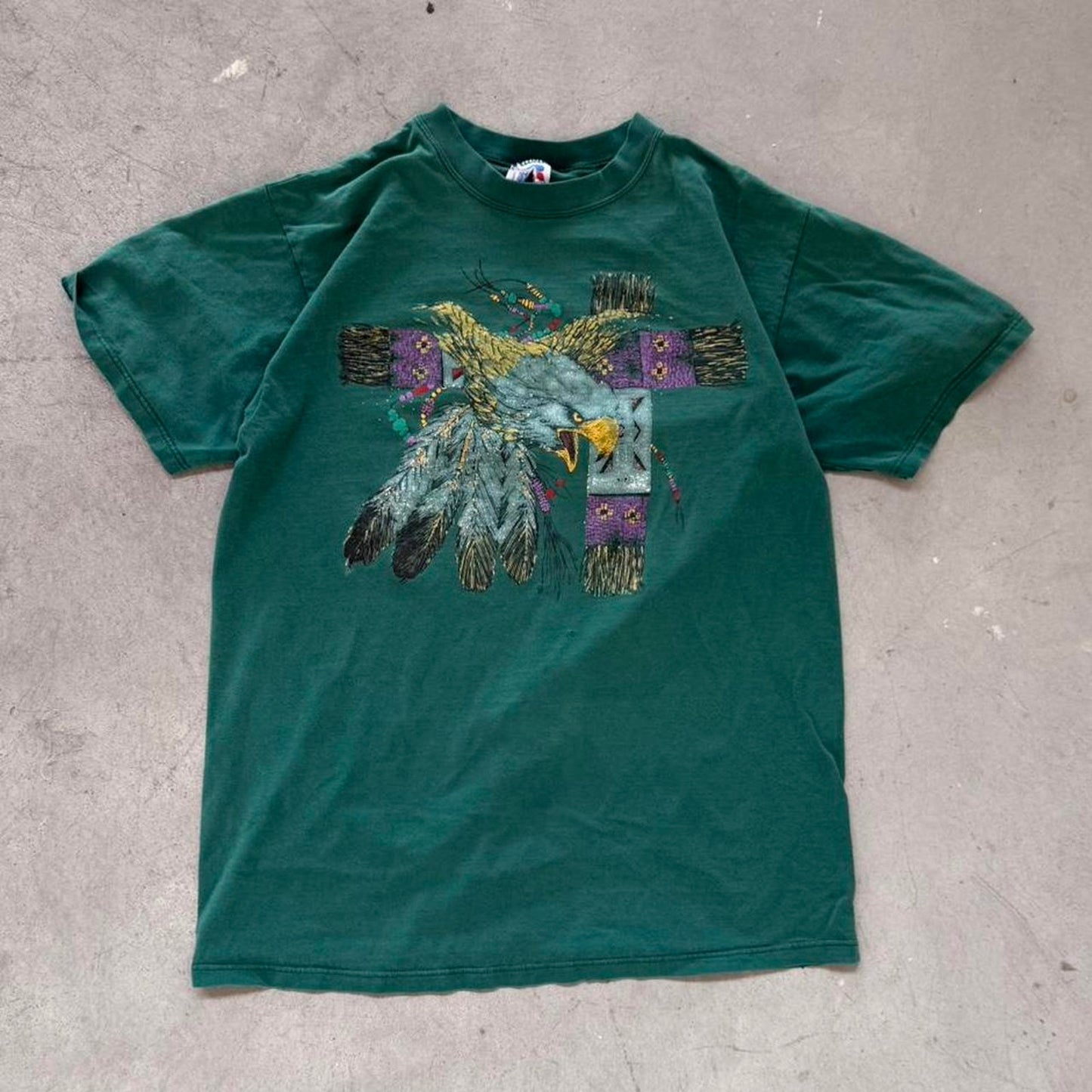 Vintage 90s Eagle Native American Faded T-Shirt - Large