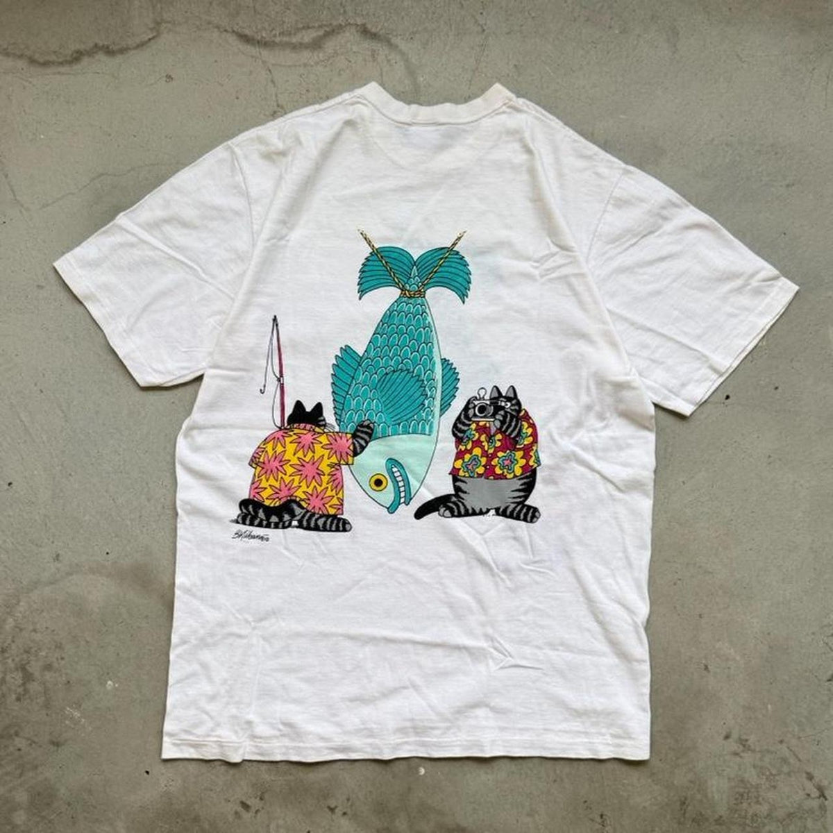 Vintage B Kliban Crazy Shirts Fishing Fish T-Shirt - Large
