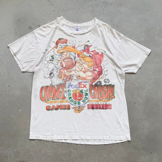Vintage 90s Nebraska Huskers Orange Crush FedEx Bowl Hurricanes T-Shirt - Large