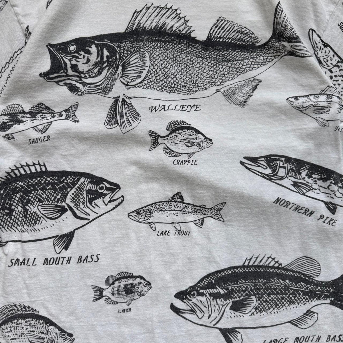Vintage 90s Fish Animal Fishing All Over Print T-Shirt - Large