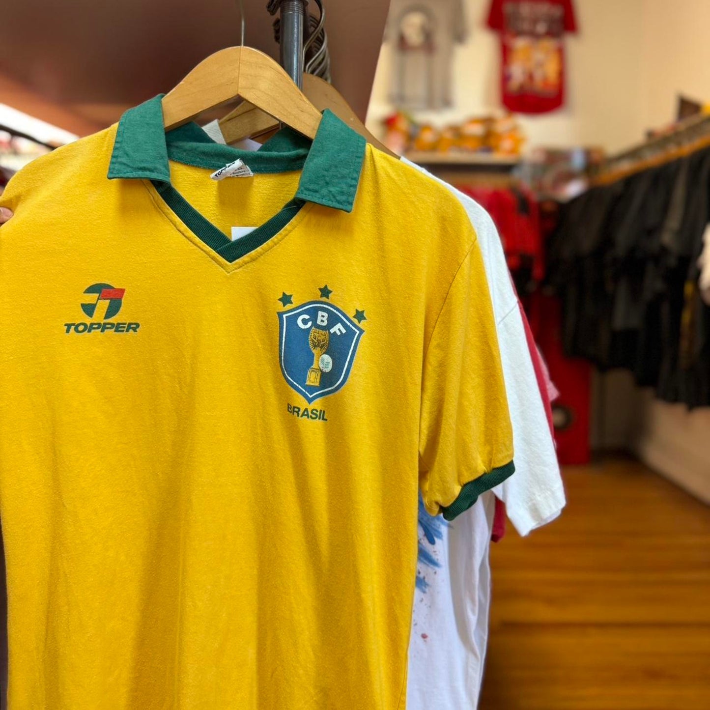 Vintage 80s Brasil World Cup CBF Soccer Futbol Jersey