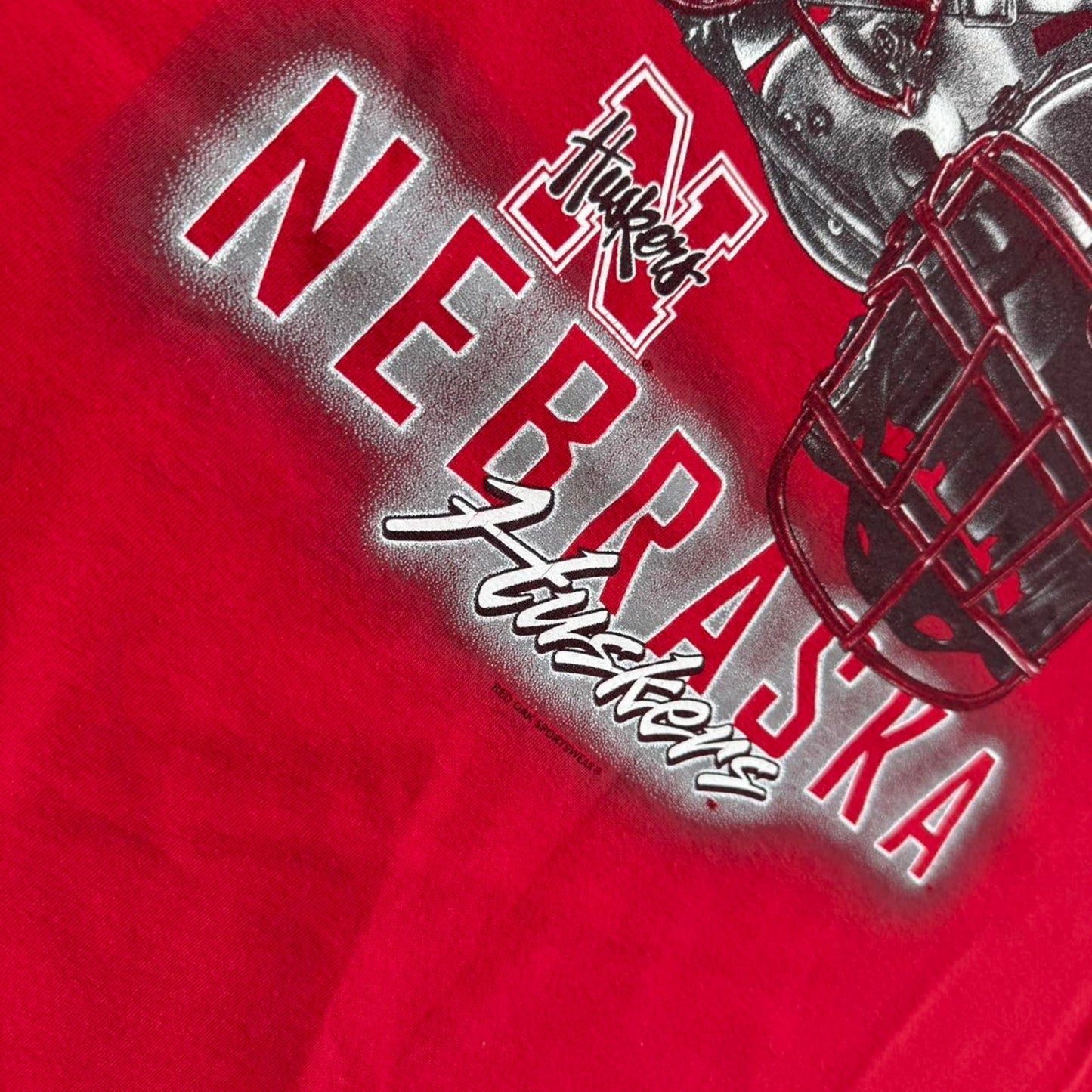 Vintage 90s Nebraska Huskers Football Helmet T-Shirt - X-Large