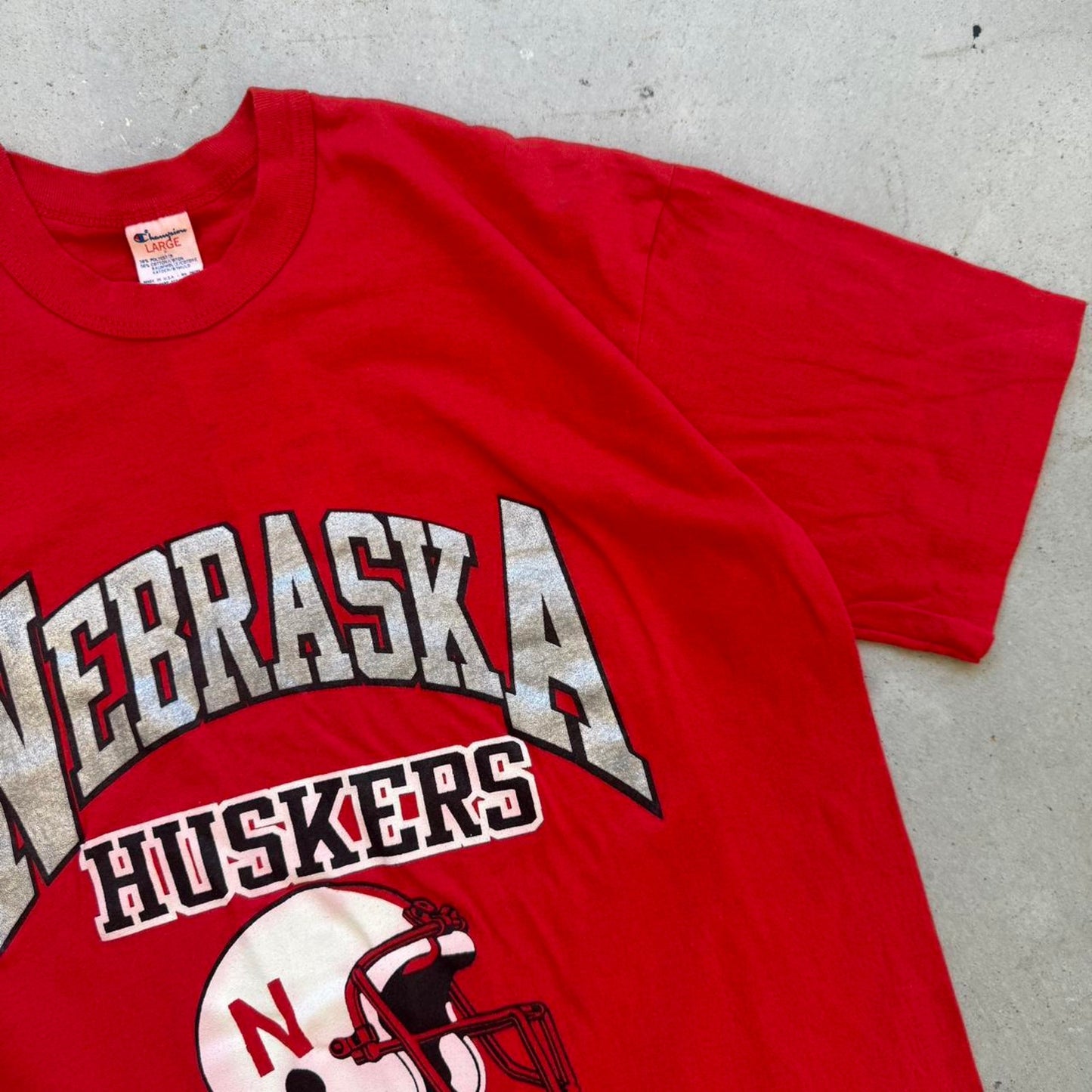 Vintage 80s Nebraska Huskers Champion Helmet T-Shirt - Large