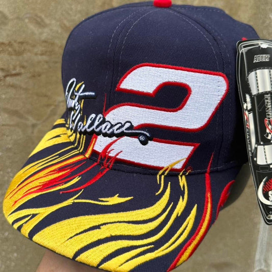Vintage 90s Rusty Wallace NASCAR Flame Fire Snapback