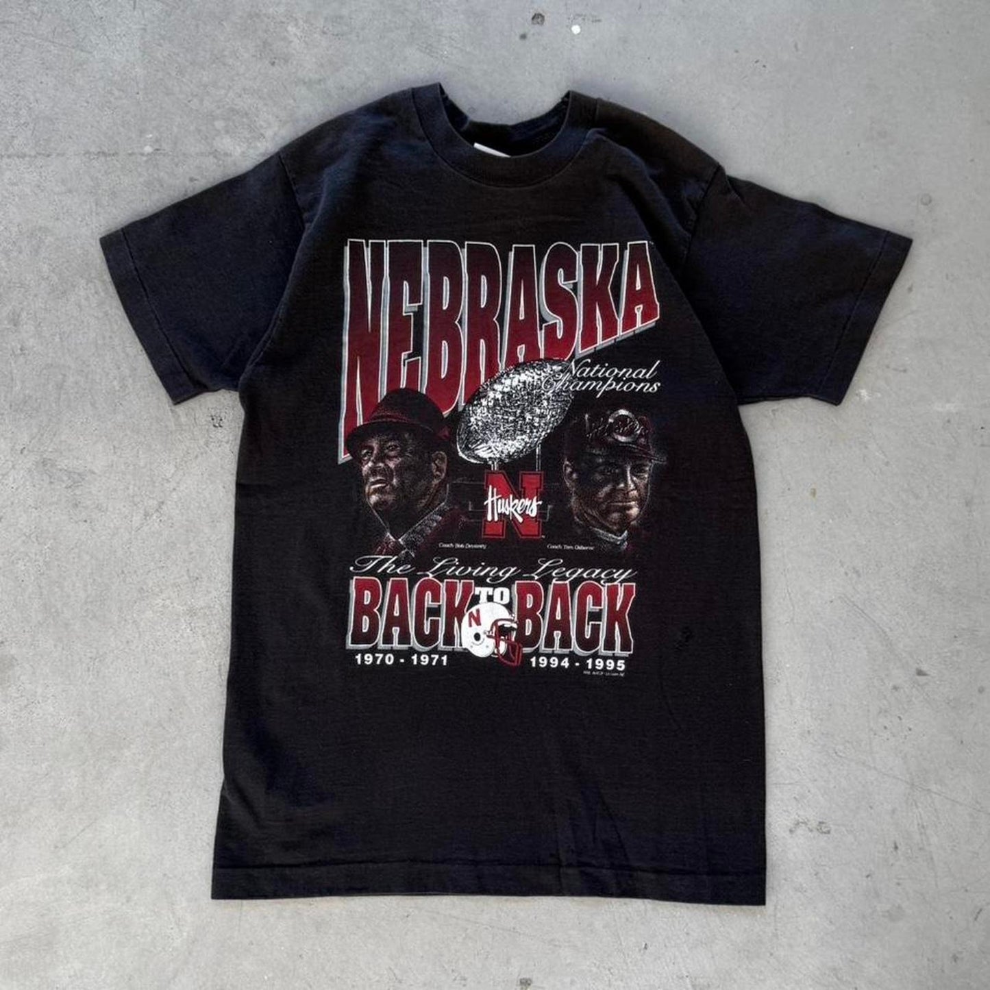 Vintage 90s Nebraska Huskers Back to Back National Champions Trophy T-Shirt - Medium