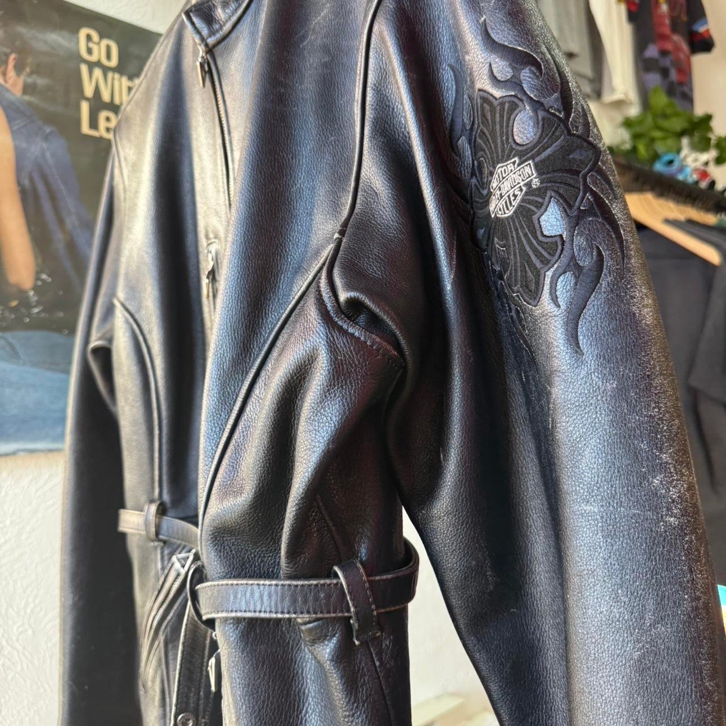 Vintage 90s Harley Davidson Biker Motorcycle Leather Jacket - Large