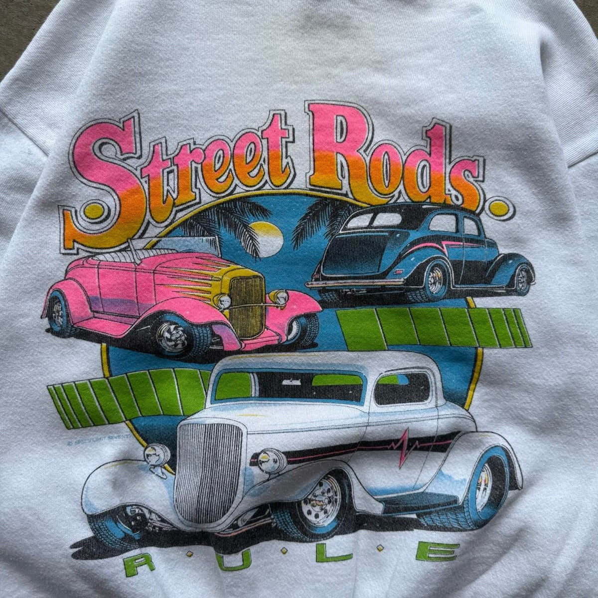 Vintage 90s Street Rods Rule Car Racing Style Crewneck - Large