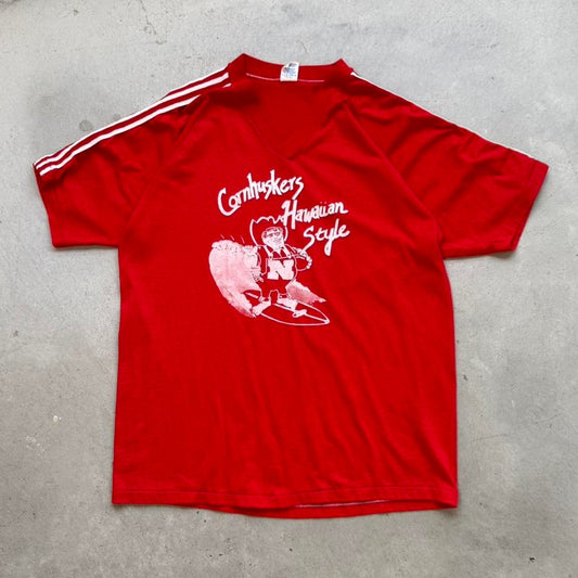 Vintage 80s Nebraska Cornhuskers Hawaiian Style Surfing Herbie T-Shirt - X-Large